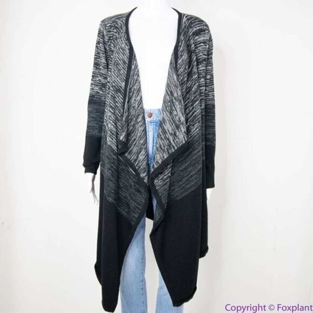IZ Byer black grey open front long cardigan sweater, L
